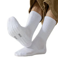 Wholesale Autumn Casual Mens Crew Letter Anti-Slip Socks Custom Logo Bamboo Cotton Mesh Breathable Sweat-Absorbent