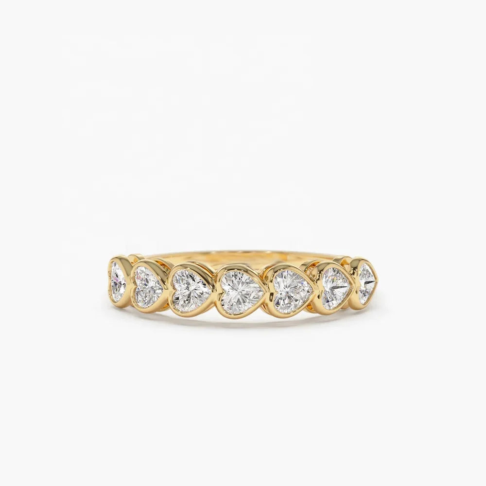 LOZRUNVE 925 Silver Gold Rhodium Sweet Bezel Prong Setting Heart Half Eternity Ring Set Women