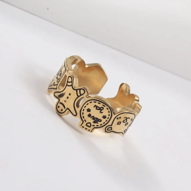 Joolim High End 18K Gold Plated Stainless Steel Scrawl Open Rings for Women Finger Ring Wholesale