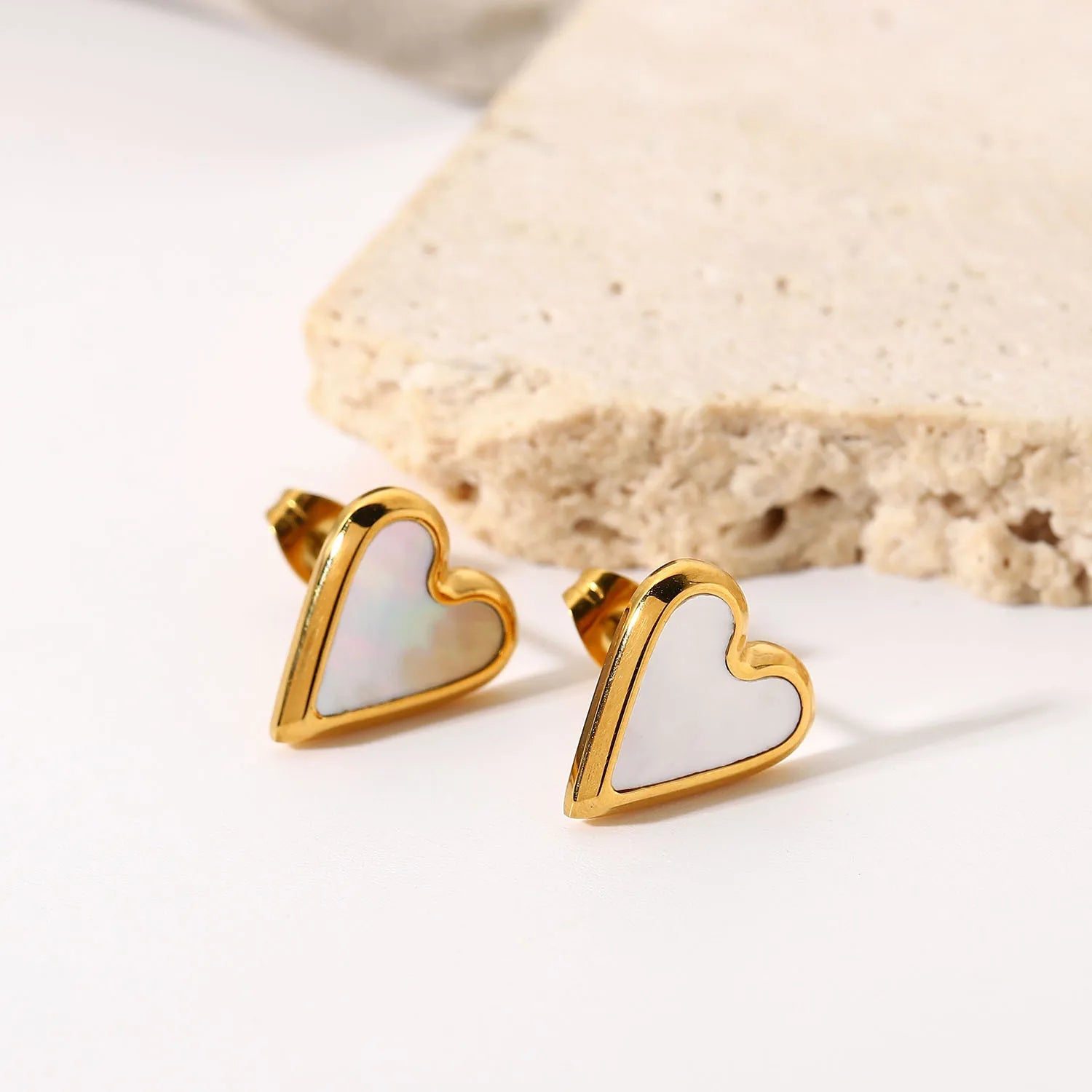 Newly Malachite White Shell Stone Earring Stainless Steel Gold Stud Heart Earrings