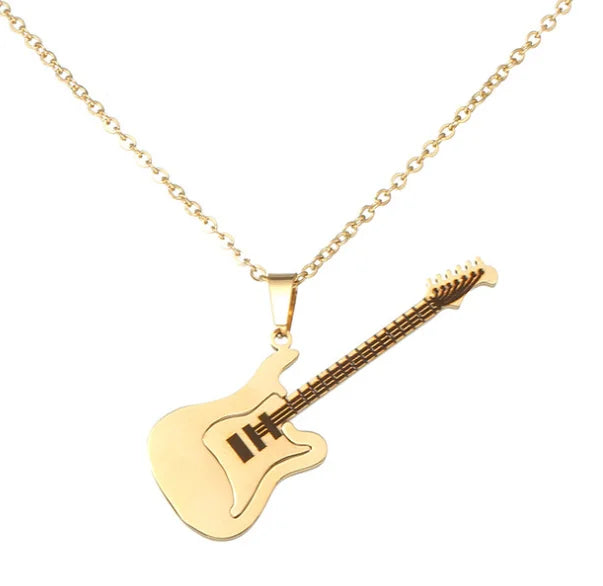 New Accessories Music Guitar Pendant Stainless Steel Clavicle Chain Hip Hop Necklace Men's and Women's Jewelry