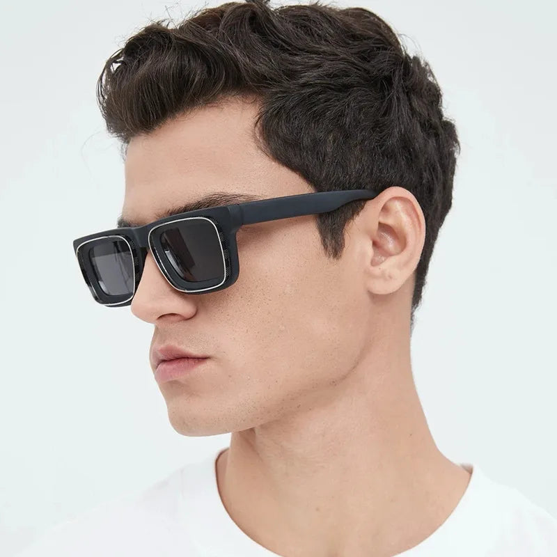 High Quality Customized logo Unisex Black Frame Designer square Frame Luxury Sunglasses for Men