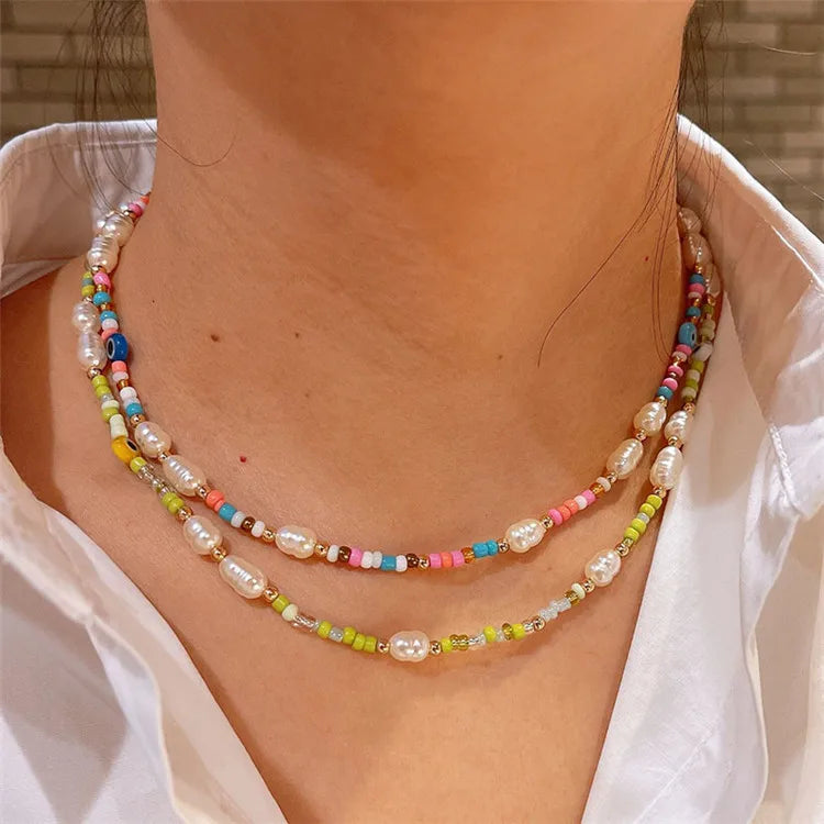 SP Trendy New Design Handmade Rice Beads Pearl  Choker Necklace