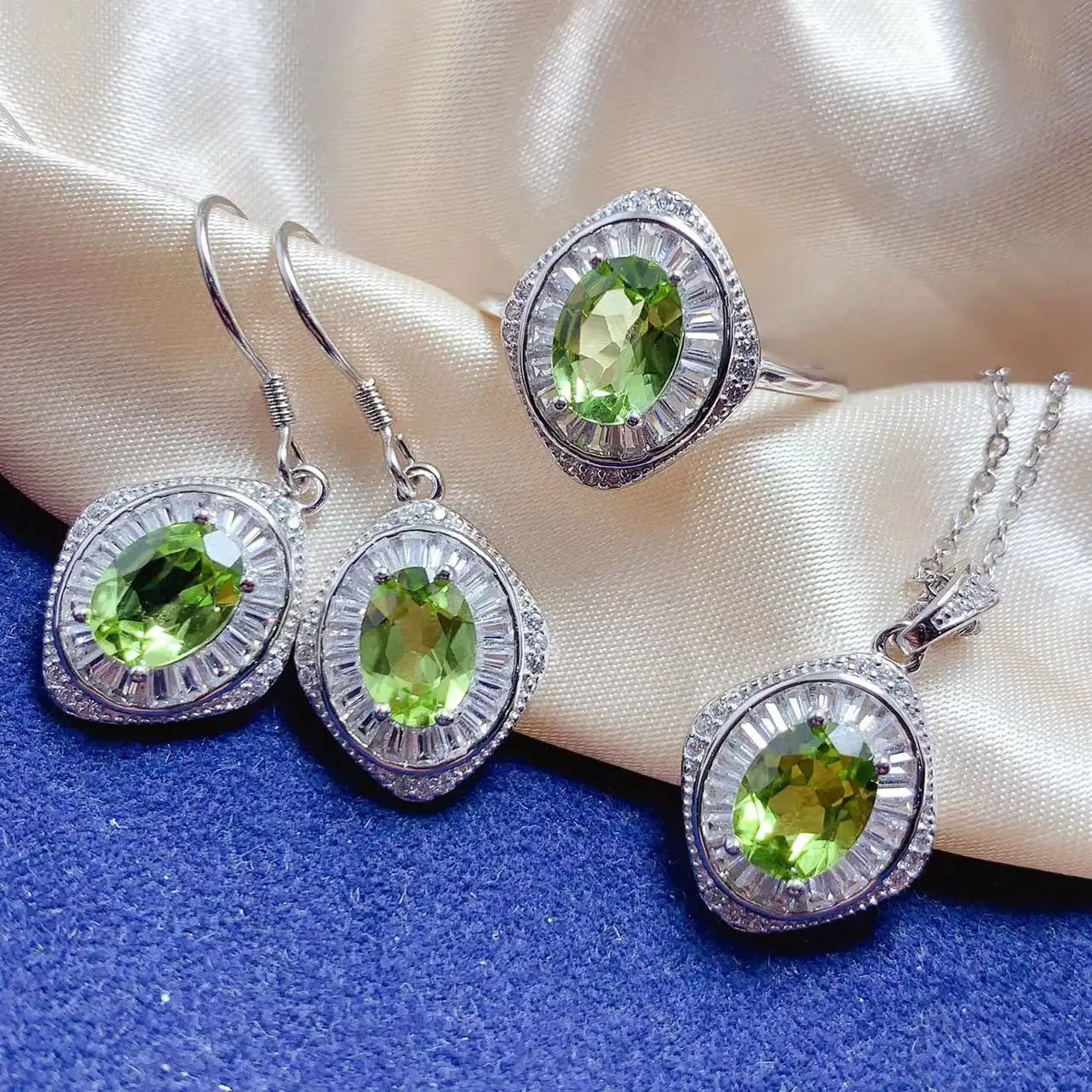 New Design Nigerian Luxury 925 Sterling Silver Natural Peridot Fine Jewelry Set Gold Plated for Party Occasions