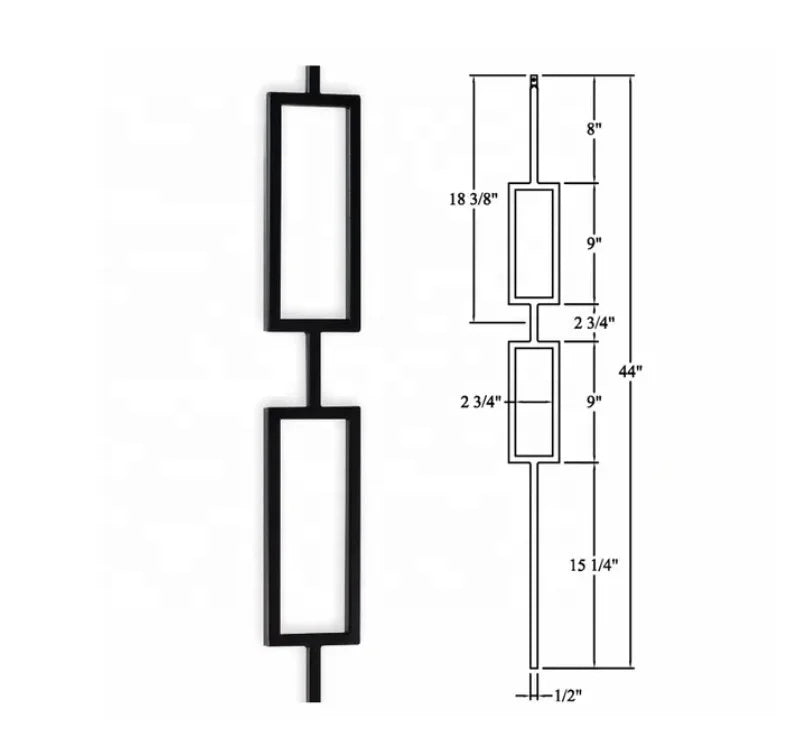 Modern Indoor Double-Rectangle Wrought Iron Stair Railing Baluster Decorative Balustrades & Handrails
