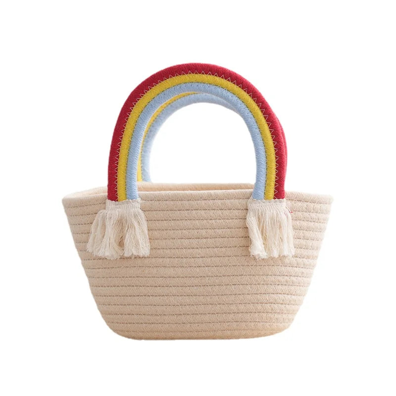 Supplier Large Straw Tote Bag Soft Cotton Rope Handmade Women's Beach Handbag with Two Handles Letter Decoration