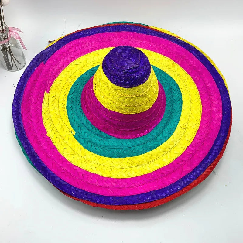Mexican Woven Hawaii Medium Decorative Fashion National Characteristics Rainbow Bobble Straw Hat