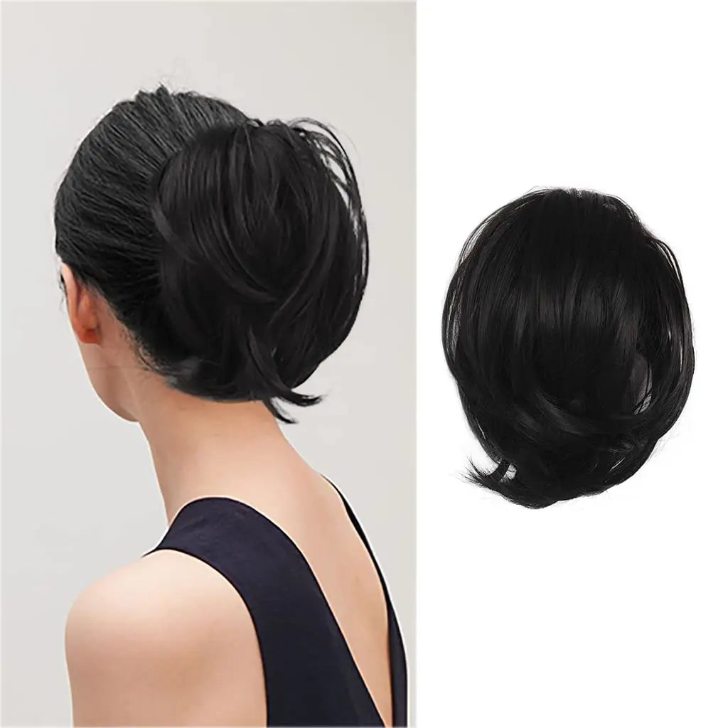 BARSDAR Jet Black High Temperature Fiber Hair Bun Ponytail Extension Short Straight Synthetic Hairpiece Hair Accessories
