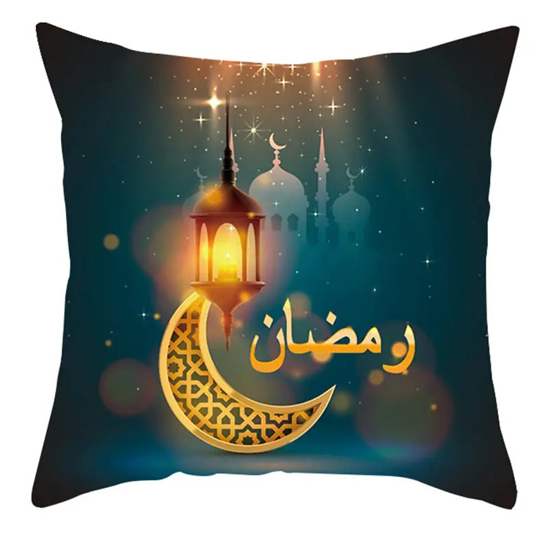 Ramadan Kareem Islamic Style Throw Pillow Case Koran Golden Moon Cushion Cover Eid Al Adha Supplies Home Sofa Decor Hotel