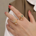 ODM Rotatable Zircon Flower Ring Gold Plated Opening Adjustable Bee Rings for Women