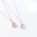 QS579 Crescent Moon Pendant Necklace Zircon 925 Sterling Silver CZ Diamond Necklace