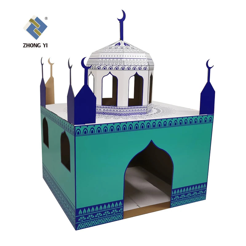 Hot Sale DIY Cardboard Mosque Drawing and Coloring Play DIY Cardboard Playhouse