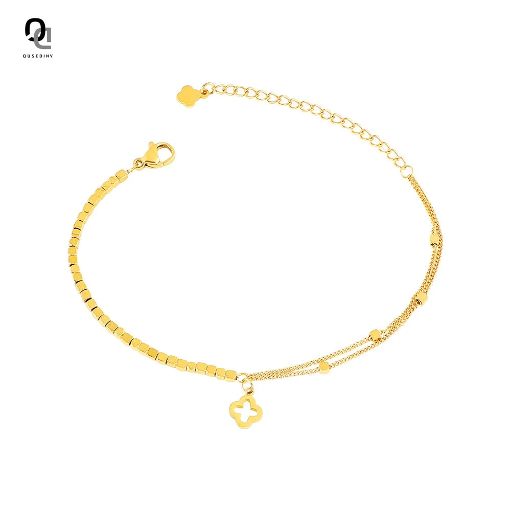 High End 18K Gold Plated Double-Layer Snake Bead Chain Bracelet Trendy Stainless Steel Jewelry for Women Great for Gifts