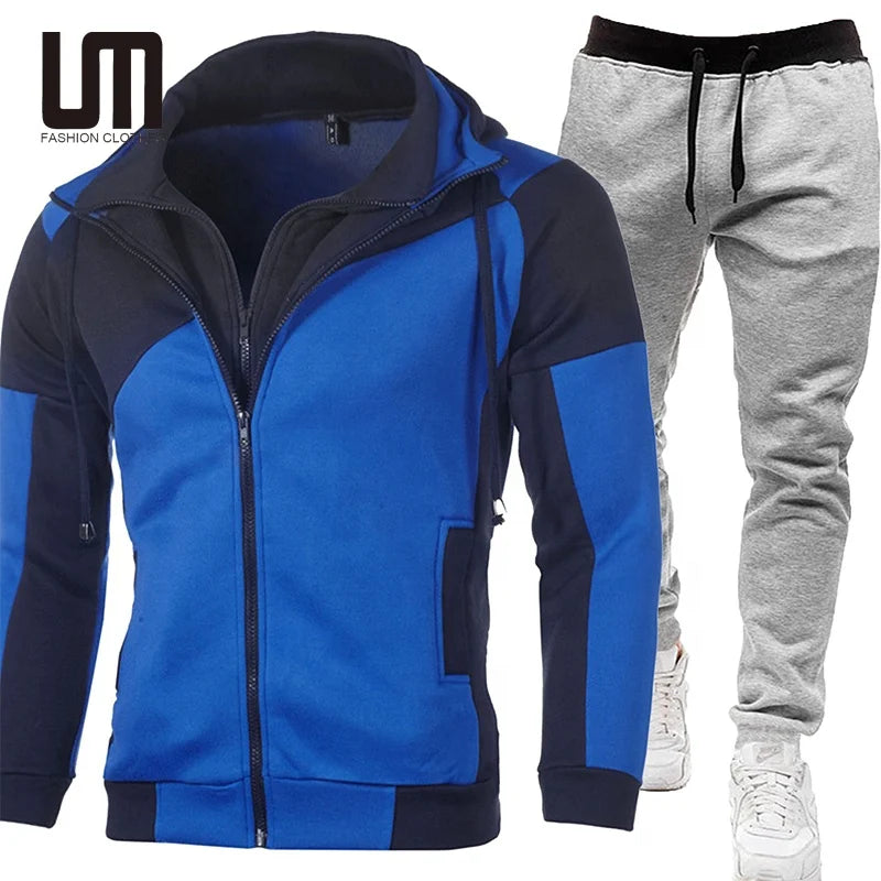 Liu Ming New Product Custom Logo Autumn Winter Sport Hoodies Tracksuit 2 Pieces Sets Zipper Sweatshirt Pants Suit for Men