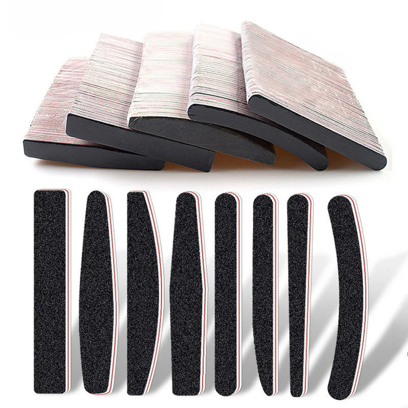 Custom Logo Black Sandpaper Emery Board Nail File Reusable 100 180 Grit Nail File
