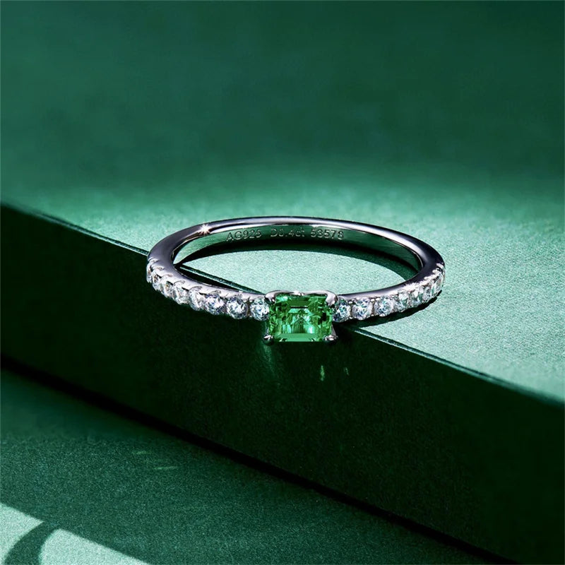 Aimgal 0.2ct Leb Emerald Gemstone Ring 18K Gold-Plated S925 Silver Trendy Stackable Wedding Anniversary Party Fine Jewelry