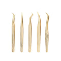 Precision Gold Tone Stainless Steel Fiber Tips Tweezers Slanted Volume Lash Tech Tweezers