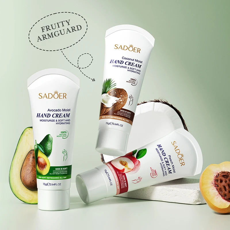 OEM Private Label SADOER Avocado Coconut 3-Flavor Hand Cream Moisturizing Hand Care Wholesale Nourishing Softening Hand Cream