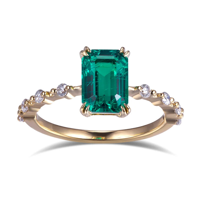 Customized MSR-551 18K Yellow Gold Women Fashion Gift Jewelry Moissanite Ring 5*7mm Emerald Cut Lab Grown Emerald Ring