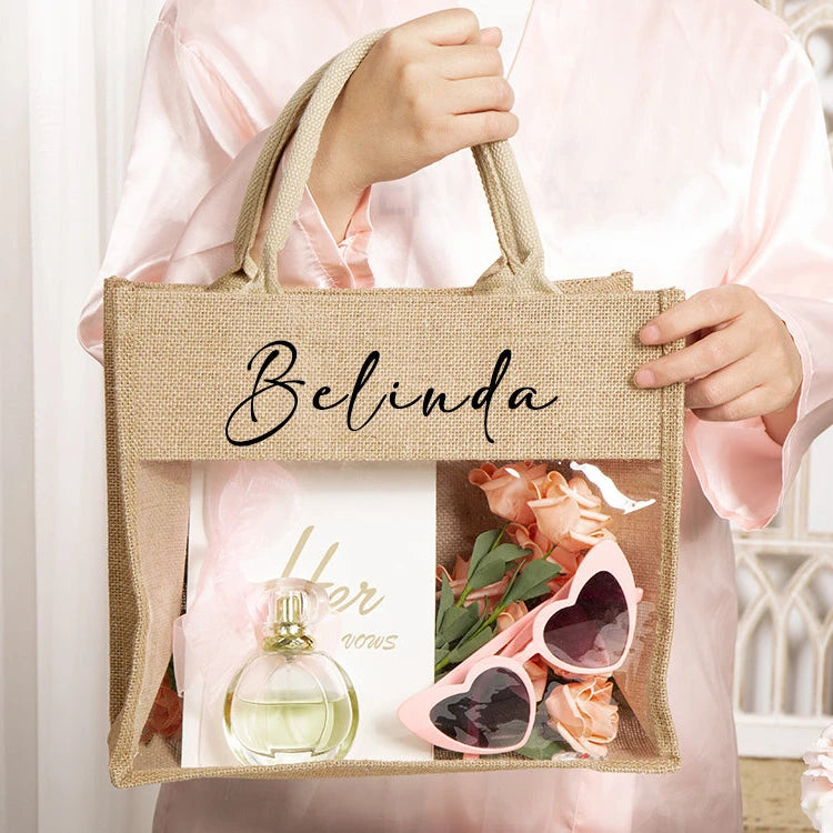 Personalized Custom Bridal Shower Party Gift Bridesmaid Tote Bags Wedding Welcome PVC Bags Jute Tote Bag for Gifts