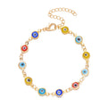 Handmade Turkish Eyes Anklets Bracelets 18K Gold Plated Stainless Steel Oil Dripping Luxury Jewelry Gifts for Women Men Girls