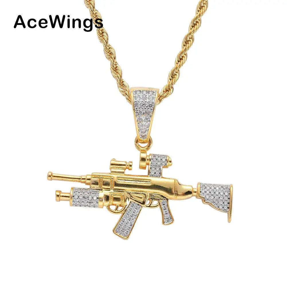 CN061 Hip Hop Pendant Gold Plated Brass Micro Pave CZ Stones Rope Chain Necklace Jewelry for Men and Women Gift