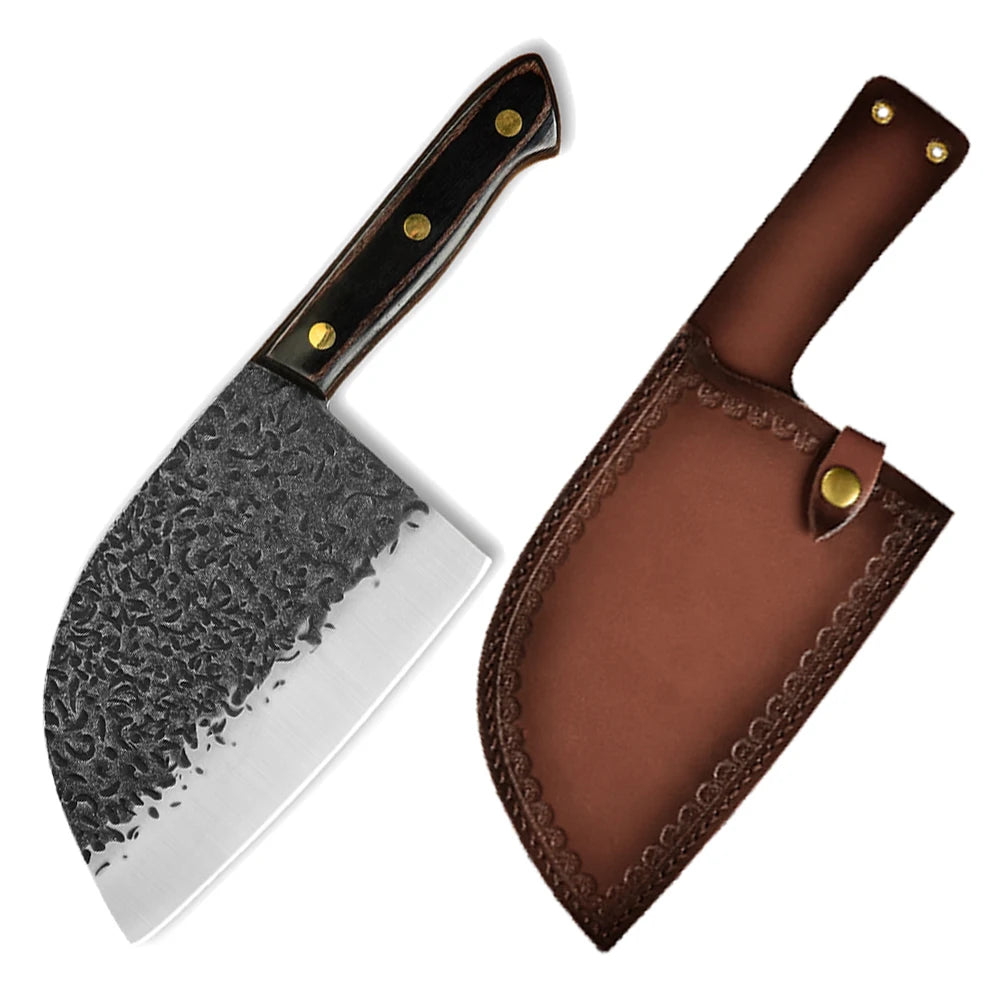 Xingye 7 Inch Full Tang Heavy Big Chopping Tactical Survival Hunting Camping Butcher Chef Knife Set Serbian With Leather Sheath