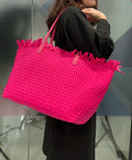 New Arrive Women PU Neoprene Weave Bag Fringe Tote Bag Wholesale Fringe Tassel Woven Neoprene Bag