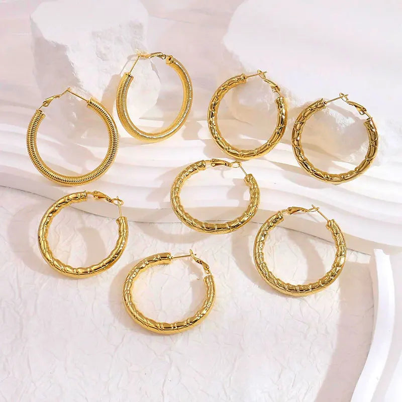 Wholesale Thread Design Stainless Steel Round Shape 18K Gold Plated Hoop Earrings Trendy Hoop Earrings Statement Earrings