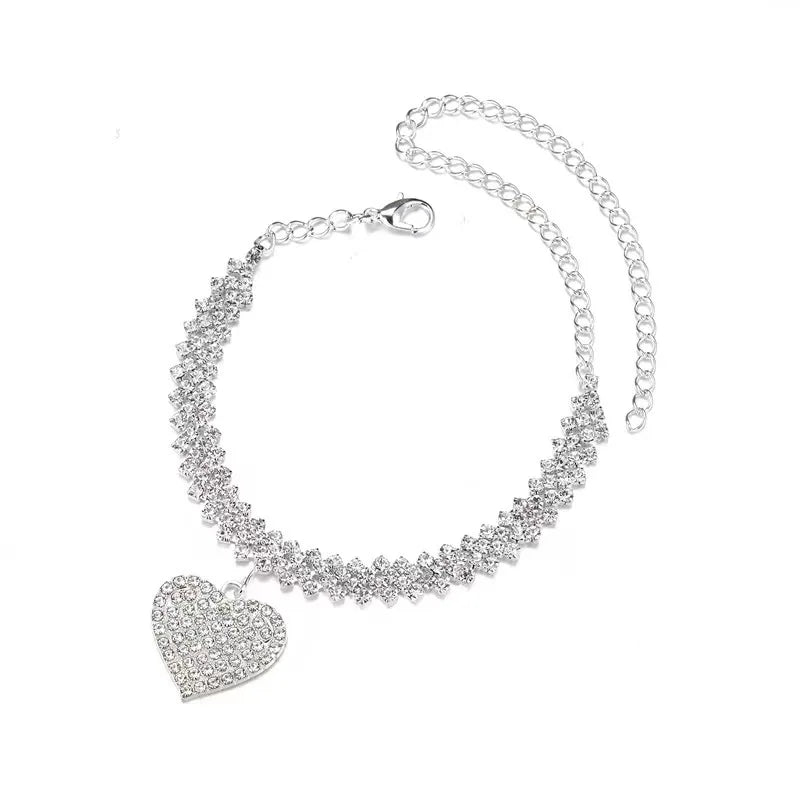 Charm Personality Foot Jewelry Bling Rhinestone Tennis Chain Heart Ankle Bracelet for Women