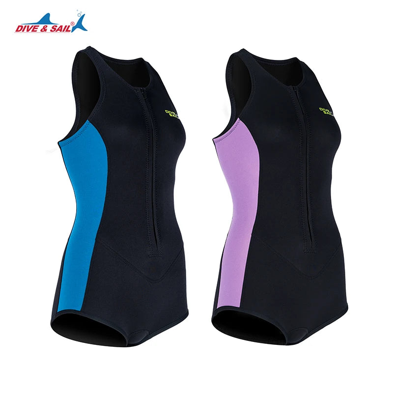 DIVE&SAIL Women Neoprene Surfing Wetsuit Front Zip Diving Swimming Wetsuits Swimwear 2MM