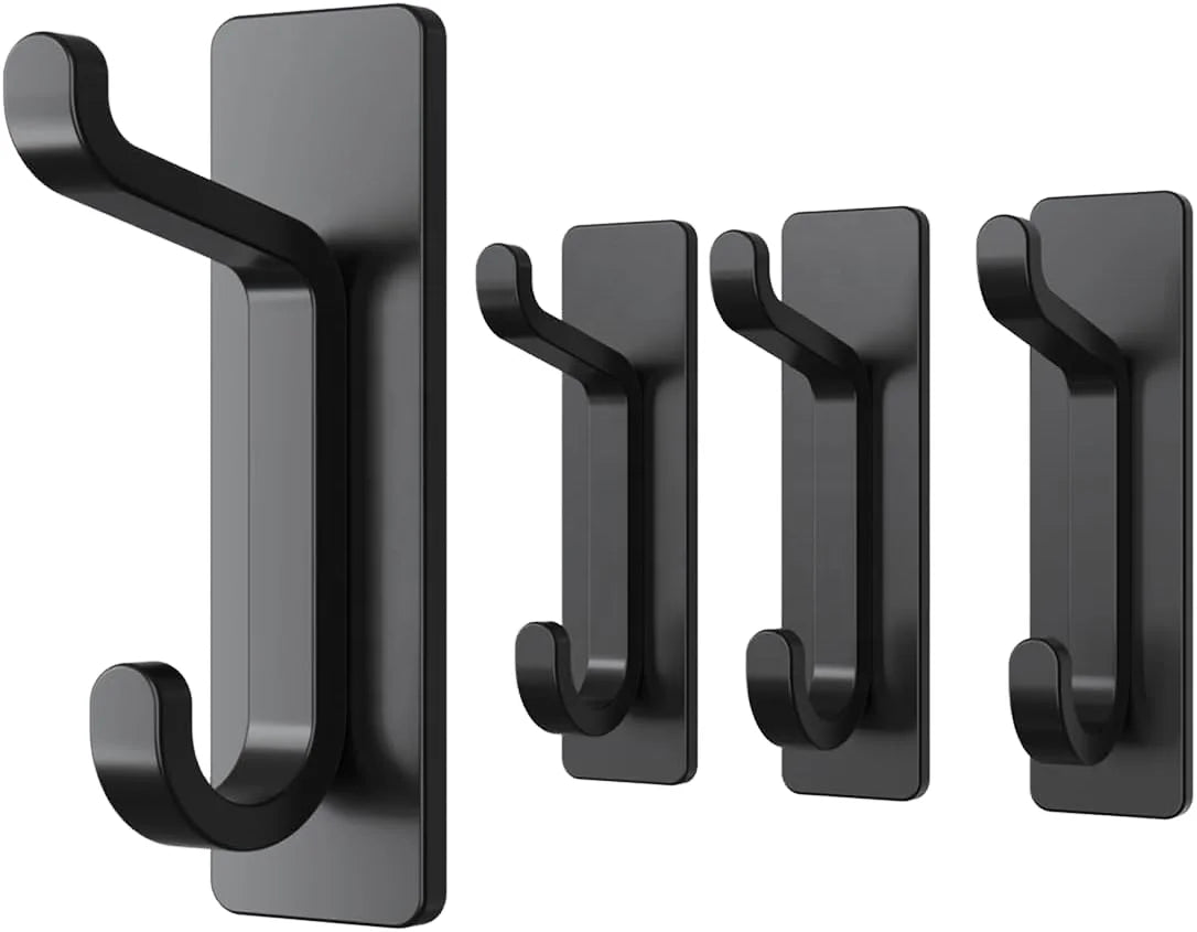 Adhesive Wall Hooks Self Adhesive Steel Wall Double Hook Coat Rack Sticky Door Hanger Wall Mounted Bathroom  Clothes Hook