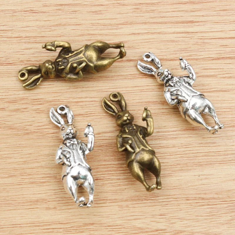 3pcs 37x14mm Bronze Antique Silver Plated Rabbit Handmade Charms Pendant:DIY Jewelry Making Findings for Bracelet Necklace