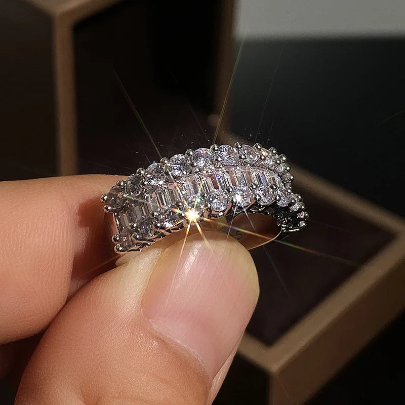 CAOSHI Dazzling Cubic Zirconia Stone Ring Half Setting Jewelry Silver Color Women Luxury Finger Wedding Rings