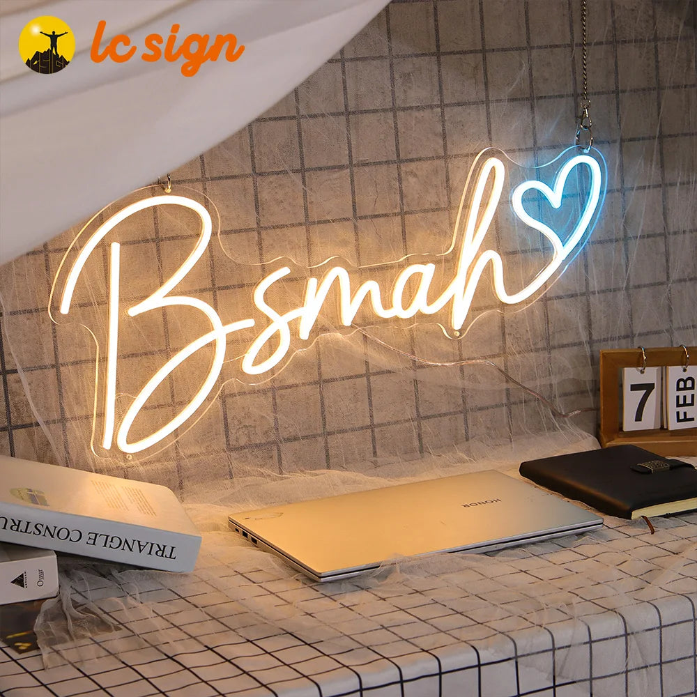 Personalized LED Neon Sign Light up Neon Letters Custom Name Sign Neon Style Illuminated Wall Sign for Wedding Bedroom Home