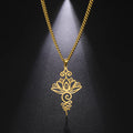Lotus Flower Pendant Necklace Men Women Yoga Healing Charms Unalome Symbol Amulet Stainless Steel Jewelry