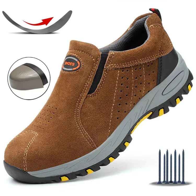 Men's High Top Lace-Up Leather Work Safety Shoes Winter Anti-Smashing Puncture-Resistant Steel Toe for Industrial Factory
