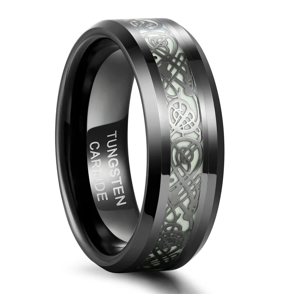 OAHLAN 8mm Tungsten Carbide Rings for Men Glow in the Dark Lumino Tungsten Dragon Green Fluorescent  Dropshipping Wholesale
