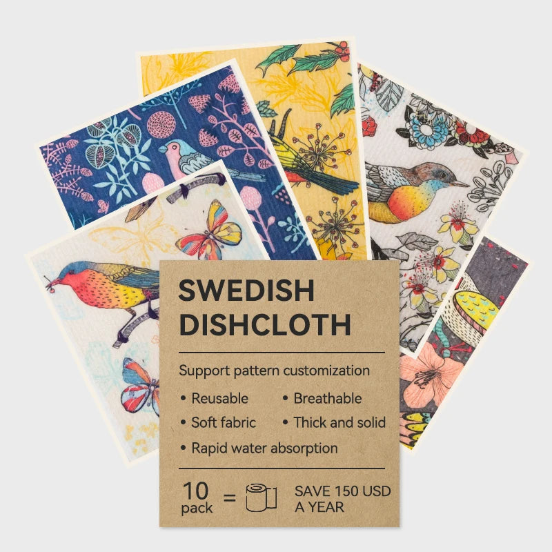Custom Design Swedish Dishcloth Cellulose Sponge Cloths Reusable Kitchen Biodegradable Sponge Pad Cleaning Swedish Dish Cloth