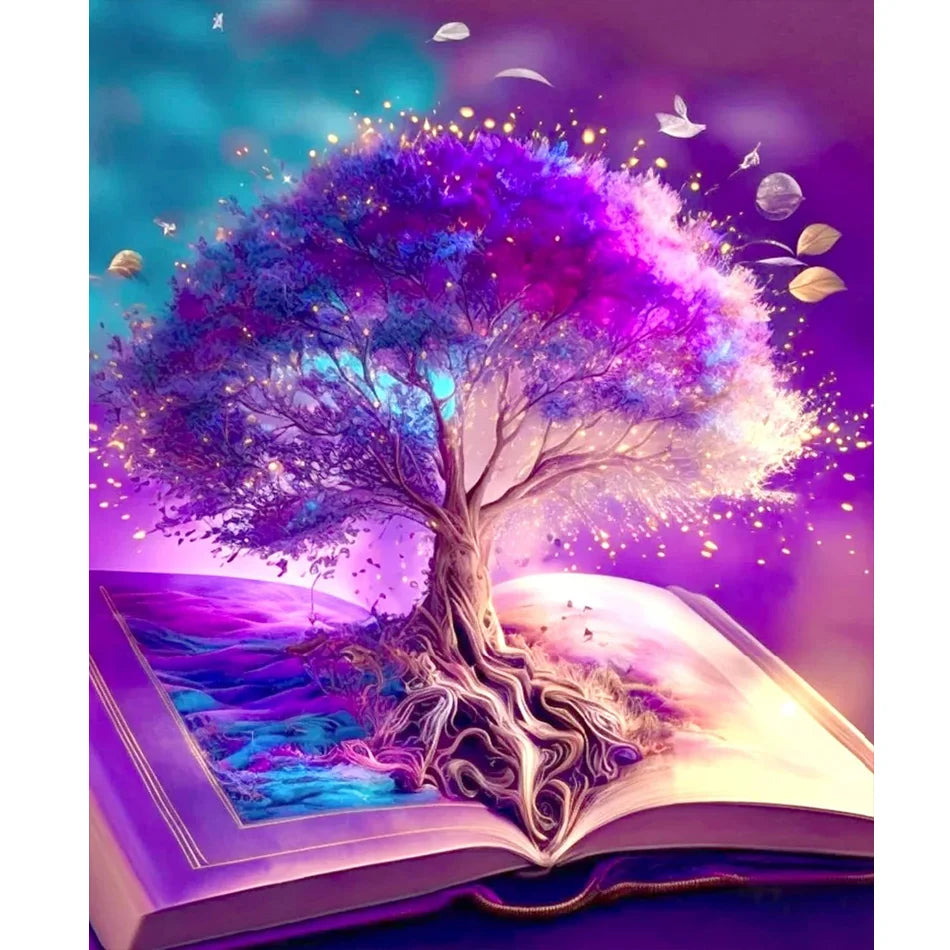 Diy Adult Painting by Numbers Starter Kit Printed Book Tree Landscape Picture Home Decors 40x50cm/16x20inch