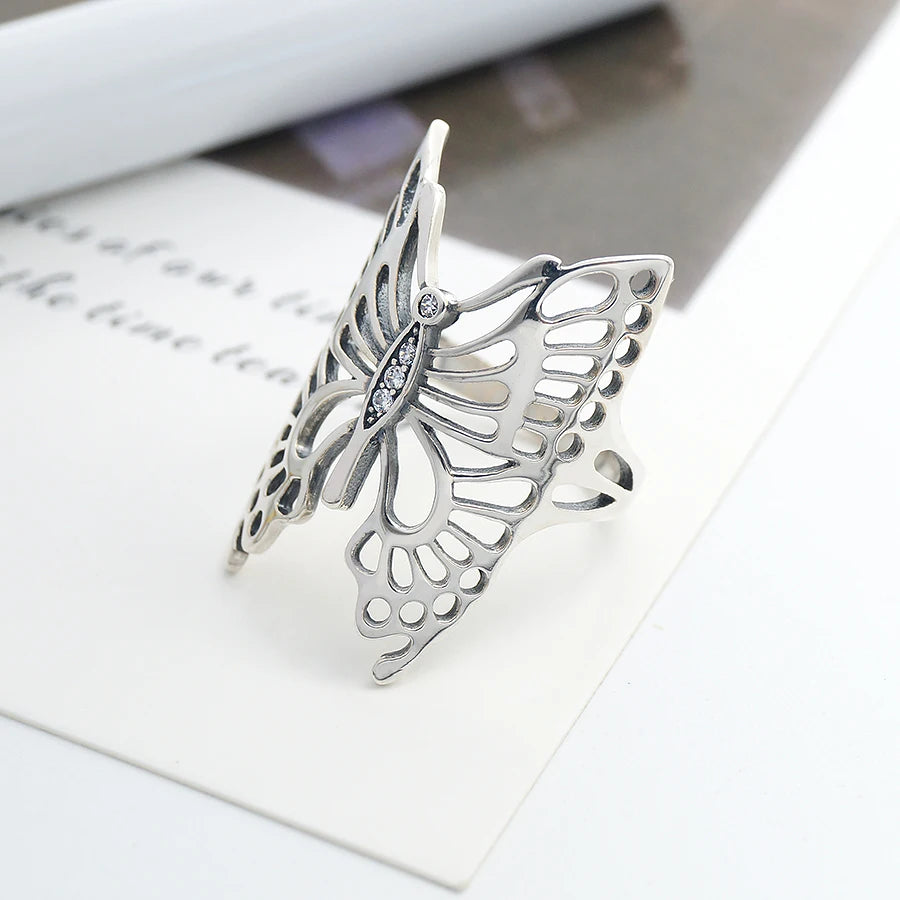925 Sterling Silver Rings Woman Custom Ring Butterfly Oxidization Effect Set