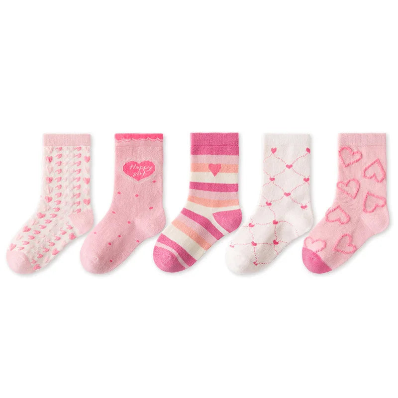 Wholesale Good Quality 5 Pairs of Socks in One Package Cotton Big Children Socks Cute Cartoon Kids Socks