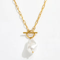 Joolim Jewelry 18K Gold Plated Shell Baroque Pearl Pendant Toggle Paper Pin Necklace Stainless Steel Jewelry