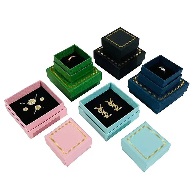Luxury Ring Earrings Pendant Paper Jewelry Set Box With Golden Border