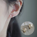 14K Gold Plated 925 Sterling Silver Simple INS Four Clover Leaf Zircon Crystal Hoop Earrings for Women Girls