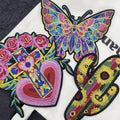 3D Iron-On Embroidery Patches with Heart & Flower Designs Beads & Strass for Bags Clothing Metallic Fabric-PVC Material