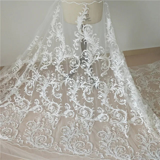 2024 White Sequin Beaded Embroidery Tulle Mesh Sequins Lace Fabric for Wedding Dress