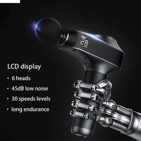 Type-C Handle Fascia Gun Percussion Muscle Massage Gun 6 Massage Heads 30 Speed Levels Deep Tissue Body Massager 1500mAh 3-6H