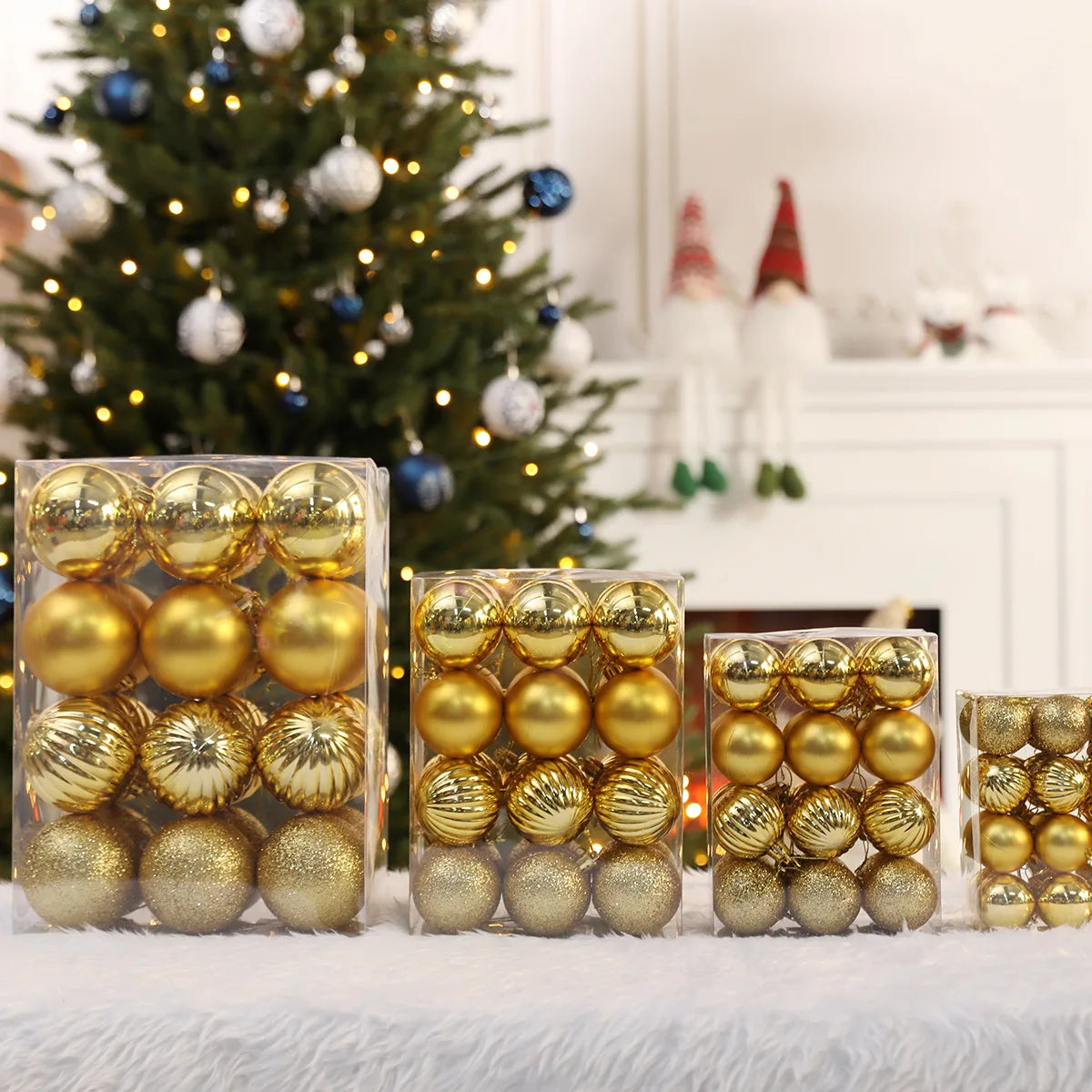 24-Pack Festive Home Hanging Ornaments Plated Christmas Ball Decorations for Tree UV Printed Box Packed