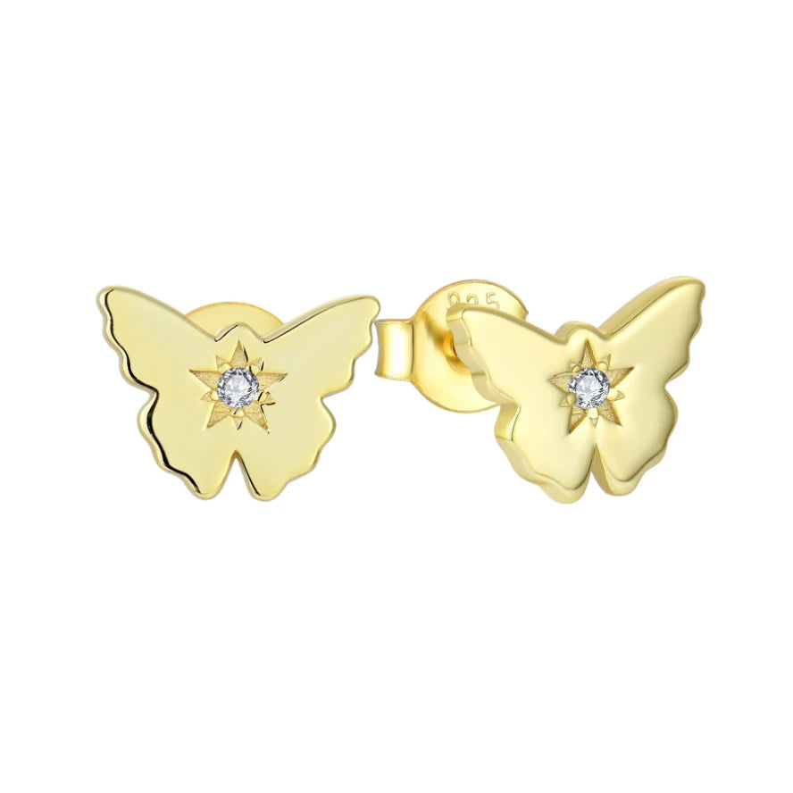 925 Sterling Silver Gold Plating Stud Butterfly Earrings for Women